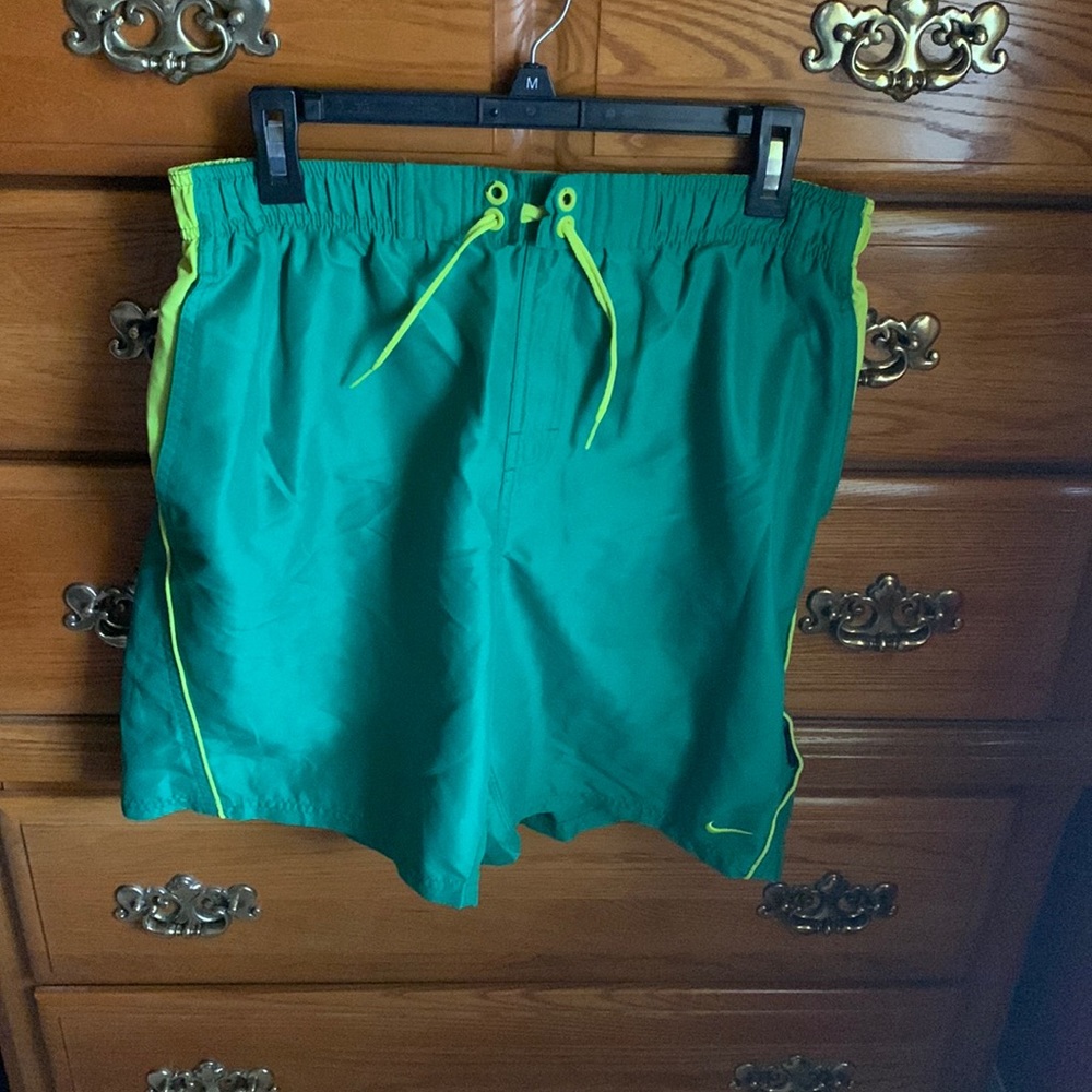 Men’s Green and Yellow Nike Swim Trunks.